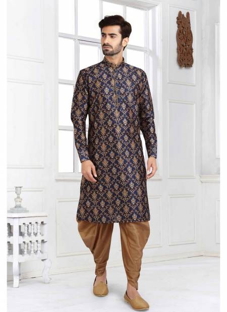 Blue Colour New Designer Function Wear Banarasi Silk Kurta Peshawari Mens Collection 1242